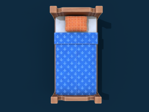 stylized wooden bed with blue blanket Modello 3D