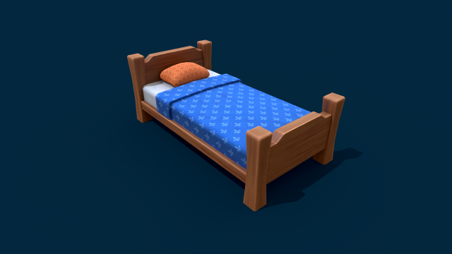 stylized wooden bed with blue blanket Modello 3D .c4d .max .obj .3ds .fbx .stl .blend 