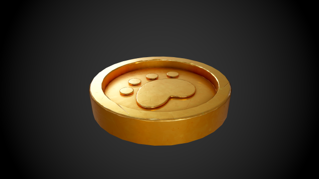 stylized gold coin with paw low-poly Model 3D .c4d .max .obj .3ds .fbx .stl .blend 
