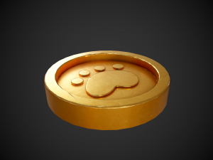 stylized gold coin with paw low-poly Model 3D