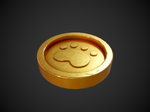 stylized gold coin with paw low-poly Model 3D