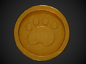 stylized gold coin with paw low-poly Model 3D