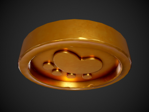 stylized gold coin with paw low-poly Model 3D