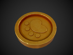 stylized gold coin with paw low-poly Model 3D