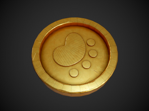 stylized gold coin with paw low-poly Model 3D