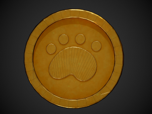 stylized gold coin with paw low-poly Model 3D