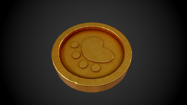 stylized gold coin with paw low-poly Low-poly 3D Model