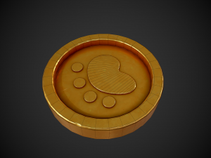 stylized gold coin with paw low-poly Model 3D