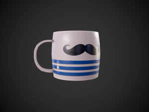stylized cup with moustache and stripes 3D Model