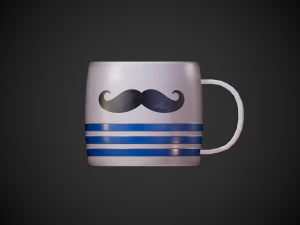stylized cup with moustache and stripes 3D Model