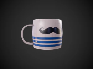 stylized cup with moustache and stripes 3D Model