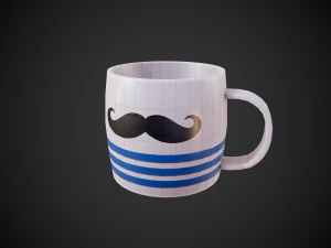 stylized cup with moustache and stripes 3D Model