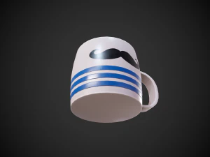 stylized cup with moustache and stripes 3D Model