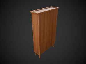 stylized wooden cupboard with glass doors low-poly 3D Model