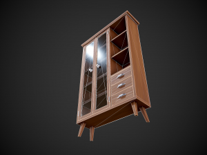 stylized wooden cupboard with glass doors low-poly Model 3D