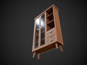 stylized wooden cupboard with glass doors low-poly 3D Model