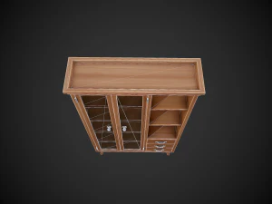 stylized wooden cupboard with glass doors low-poly 3D Model