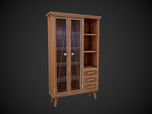 stylized wooden cupboard with glass doors low-poly Model 3D