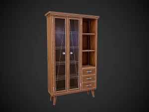 stylized wooden cupboard with glass doors low-poly 3D Model