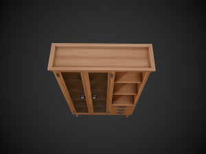 stylized wooden cupboard with glass doors low-poly Model 3D