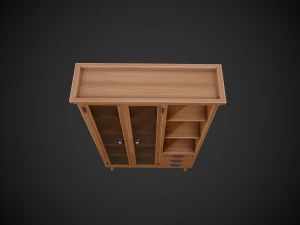 stylized wooden cupboard with glass doors low-poly 3D Model