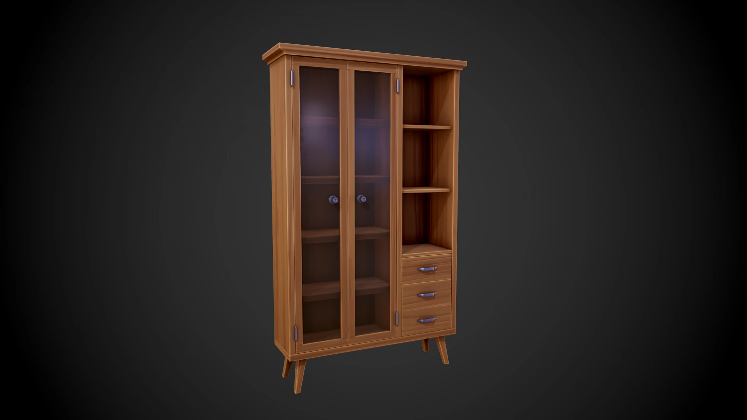 stylized wooden cupboard with glass doors low-poly 3D Model .c4d .max .obj .3ds .fbx .stl .blend