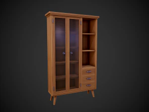 stylized wooden cupboard with glass doors low-poly 3D Model