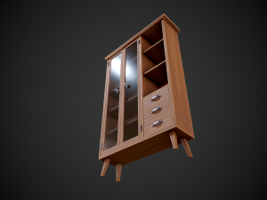 stylized wooden cupboard with glass doors low-poly Model 3D
