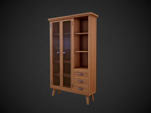 stylized wooden cupboard with glass doors low-poly Model 3D