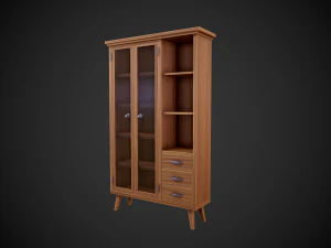 stylized wooden cupboard with glass doors low-poly 3D Model