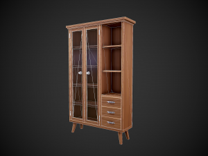 stylized wooden cupboard with glass doors low-poly Model 3D