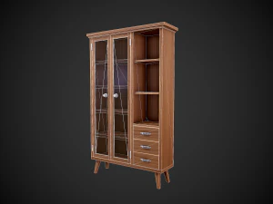 stylized wooden cupboard with glass doors low-poly 3D Model