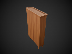 stylized wooden cupboard with glass doors and shelfs Model 3D