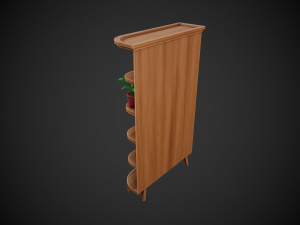 stylized wooden cupboard with glass doors and shelfs Model 3D