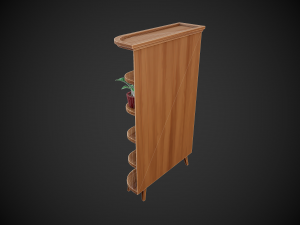stylized wooden cupboard with glass doors and shelfs Model 3D