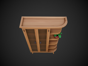 stylized wooden cupboard with glass doors and shelfs Model 3D