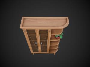 stylized wooden cupboard with glass doors and shelfs Model 3D