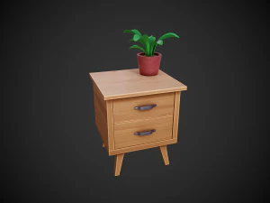 meja samping tempat tidur kayu bergaya Model 3D