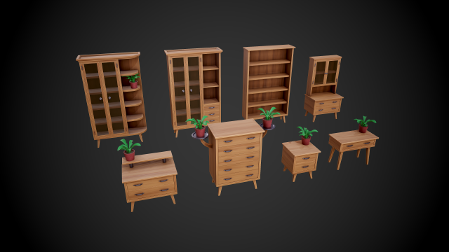 stylized wooden furniture pack 3Dモデル .c4d .max .obj .3ds .fbx .stl .blend 