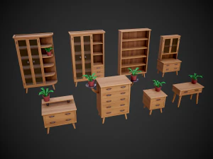 pacchetto di mobili in legno stilizzato Modello 3D