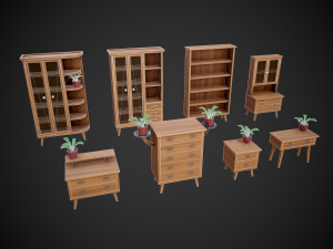 stylized wooden furniture pack 3Dモデル