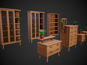 stylized wooden furniture pack 3Dモデル