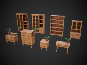 stylized wooden furniture pack 3Dモデル