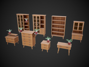 stylized wooden furniture pack 3Dモデル