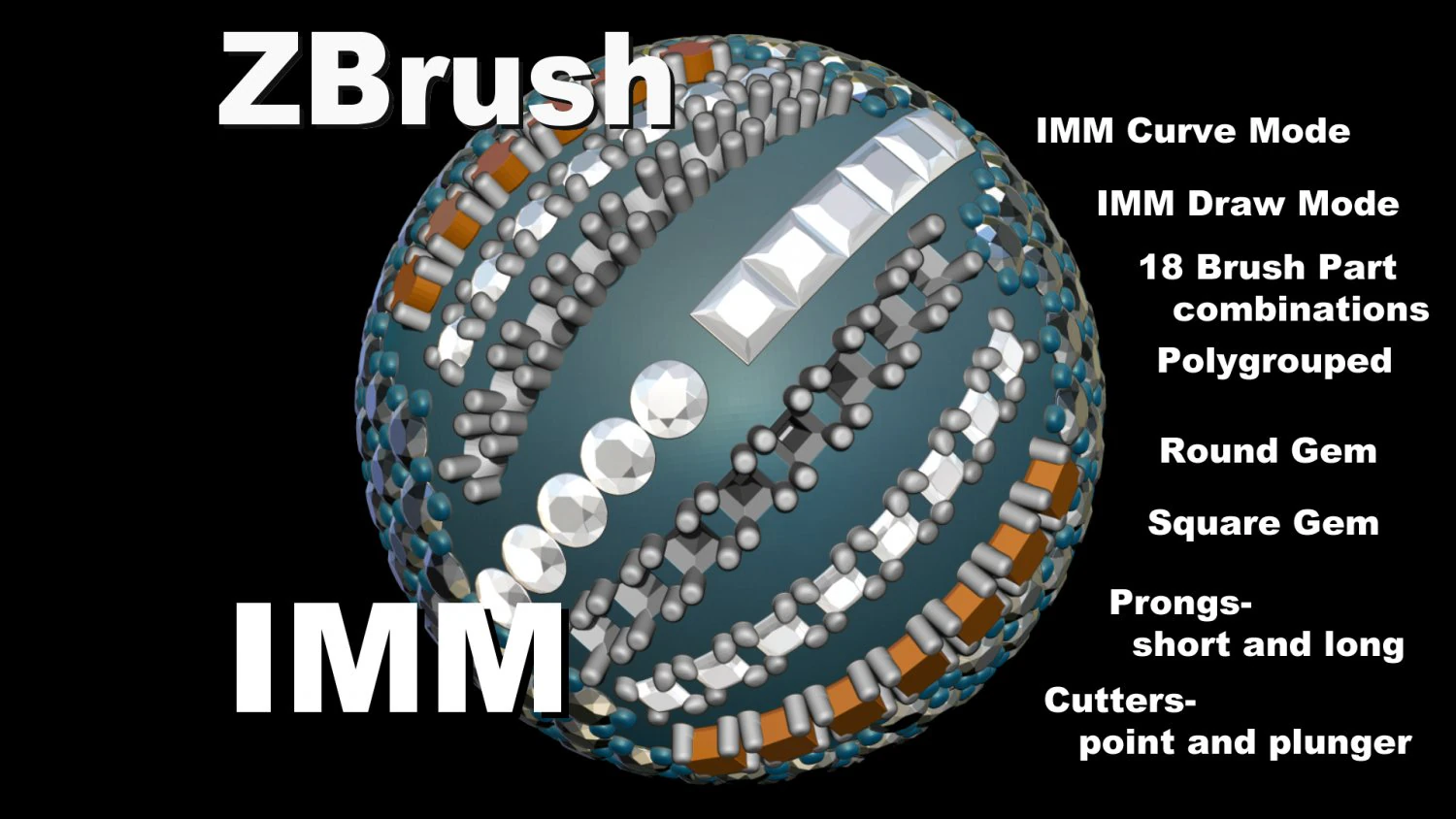 ювелирный инструмент - кривая кисть imm - драгоценные камни и фрезы для zbrush v2 3D Модель .c4d .max .obj .3ds .fbx .stl .blend 