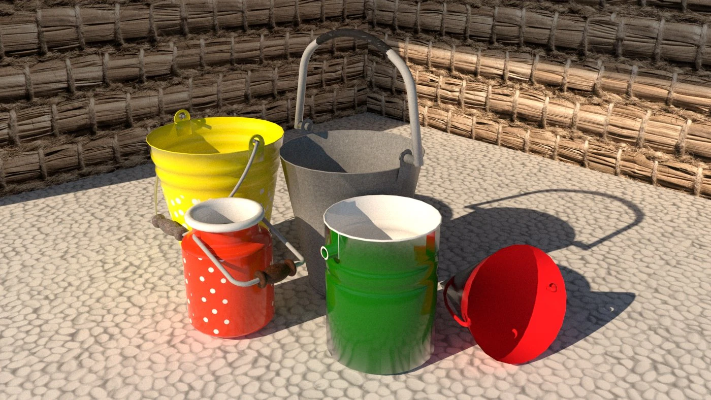 set of 5 different buckets 3D Model .c4d .max .obj .3ds .fbx .stl .blend