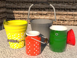 set of 5 different buckets 3D Model