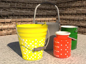 set of 5 different buckets 3D Model