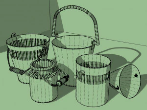 set of 5 different buckets 3D Model