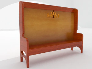 high back wooden bench 3D Model